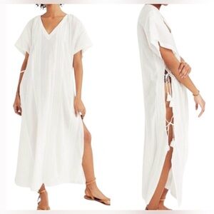 Madewell Swim Coverup Womens White Side Slit V-Neck Short Sleeve